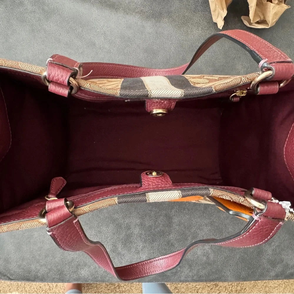 Coach Dempsey Brown and Orange Signature Tote - Picture 3 of 6